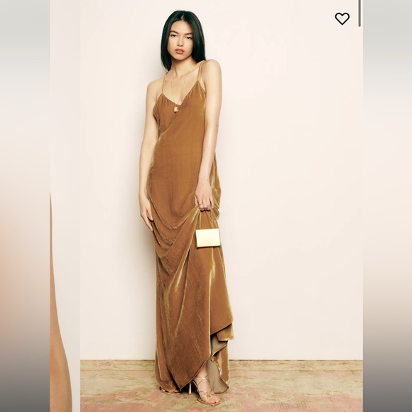 Reformation Rimini Mustard/Gold Velvet Gown - Picture 1 of 7